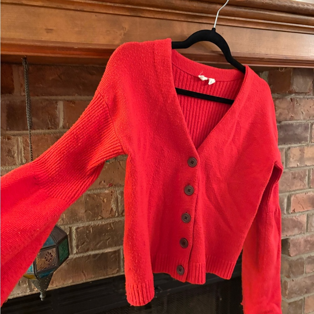 Anthropologie Cherry Red Button-Up Women's Sweater